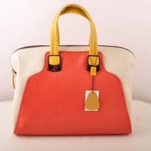Fendi Chameleon Punch Saffiiano Leather Top Zip Tote Bag 2537 Red-White
