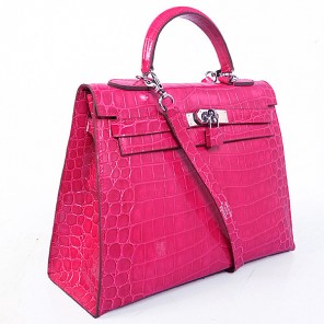 Hermes kelly 32CM Crocodile leather in Light Peach with Silver hardware