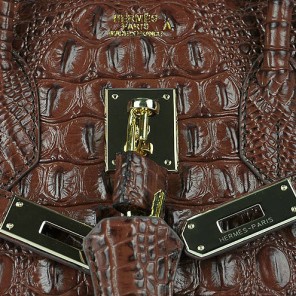 Hermes Birkin 35CM Tote Bag Croco Brown Leather H6089 Gold