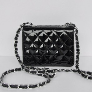 Chanel Classic Micro Flap Bag 1118 Black Patent leather Silver Hardware