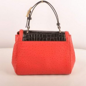 Fendi Silvana Croco-Ostrich Leather Flap Bag 2548 Black-Red