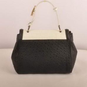 Fendi Silvana Croco-Ostrich Leather Flap Bag 2548 White-Black