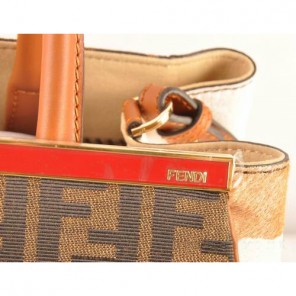 Fendi 2Jours Fabric&Horsehair Tote Bag F2552M Tan&White