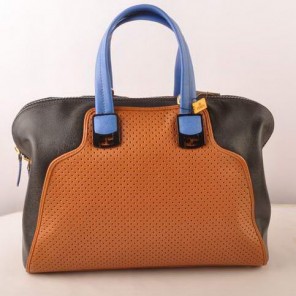 Fendi Chameleon Punch Saffiiano Leather Top Zip Tote Bag 2537 Tan-Black