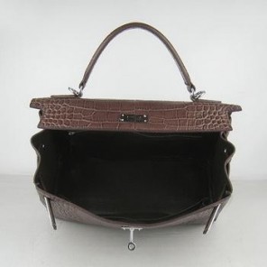 Hermes 32CM Dark Coffee Crocodile Stripe(silver)
