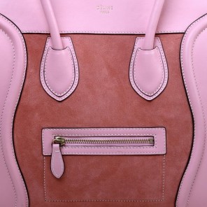 Celine Luggage Mini Boston Bags Original Suede&Calf Leather Pink