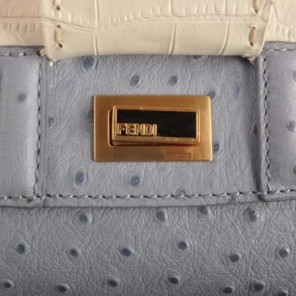 Fendi Silvana Croco-Ostrich Leather Flap Bag 2548 White-Blue
