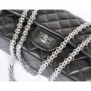 Chanel 1122 Classic Black Sheepskin Flap Bag Silver Hardware