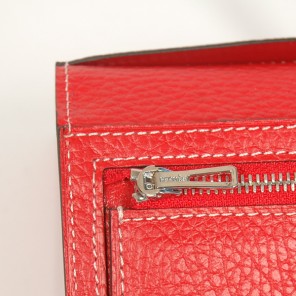 Hermes 2 fold wallet clemence leather in Flame