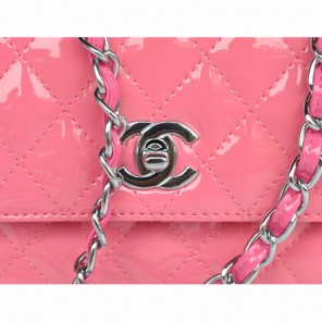 Chanel Classic Micro Flap Bag 1118 peach Patent leather Silver Hardware