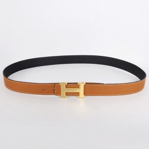 Hermes belt leather in Black/Camel with H Gold Buckle
