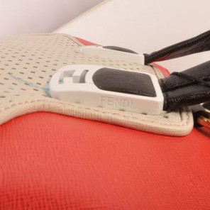 Fendi Chameleon Punch Saffiiano Leather Top Zip Tote Bag 2537 White-Red
