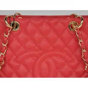 Chanel A50995 Red Caviar Leather Shoulder Bag Gold