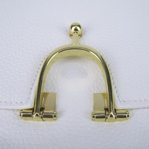Hermes Stirrup Shoulder Bag White Calfskin Gold