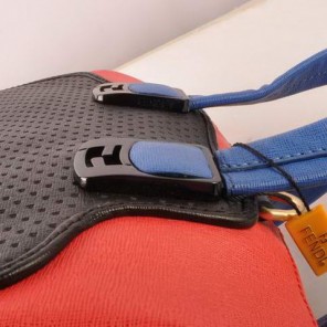 Fendi Chameleon Punch Saffiiano Leather Top Zip Tote Bag 2545 Black-Red