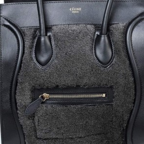 Celine Luggage Mini Boston Bag Lambswool Original Leather Black