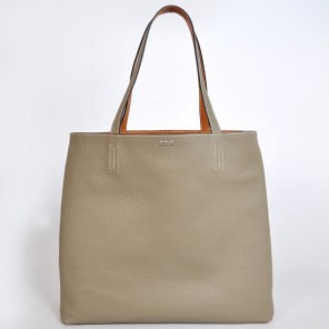 Hermes shopping bag clemence leather in Camel/Dark Grey