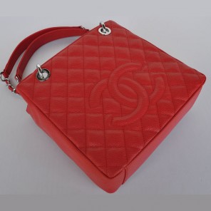 Chanel A50994 Red Medium Shopping Bags Silver Hardware