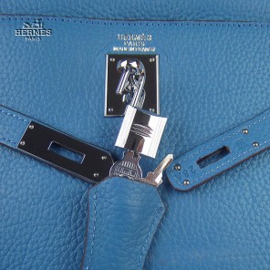 Hermes Kelly 35cm Togo Leather Bag Blue 6308 Silver Hardware