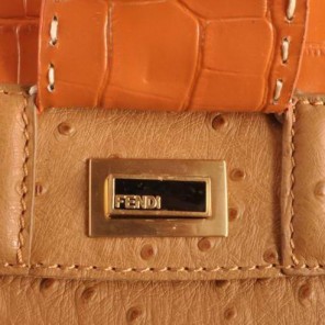 Fendi Silvana Croco-Ostrich Leather Flap Bag 2548 Orange-Tan