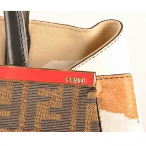Fendi 2Jours Fabric&Horsehair Tote Bag F2552L Apricot