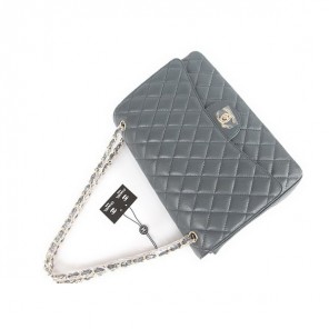Chanel Flap Bag Quilted Gray Caviar with Gold Chain 1116