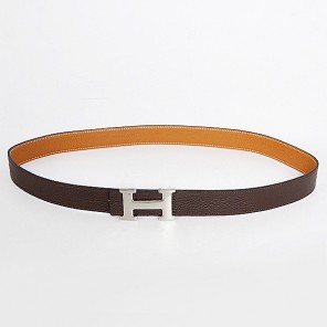 Hermes belt leather in Camel/Dark Brown with H Silver Buckle
