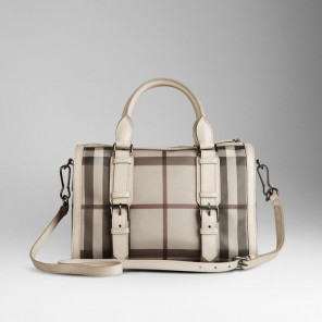 MEDIUM CHECK LEATHER BELTED BOWLING BAG