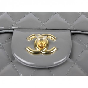 Chanel Flap Bag Quilted Gray Patent with Gold Chain 1116