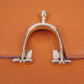 Hermes Stirrup Shoulder Bag Orange Calfskin Gold