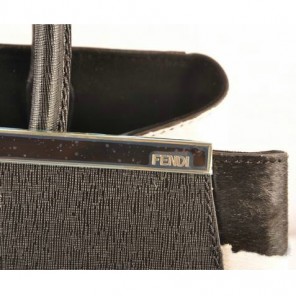 Fendi 2Jours Saffiiano Leather Horsehair Tote Bag F2552M Black&White