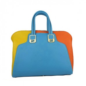Fendi Large Chameleon Calfskin Top Zip Tote Bag F8812 Blue&Orange&Yellow