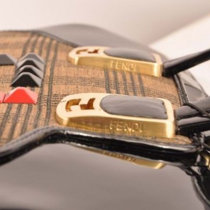 Fendi Chameleon Bag Patent Leather with Fabric F2537 Black