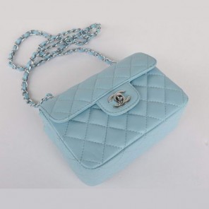 Chanel Classic mini Flap Bag Lambskin Leather 1115 Powder Blue