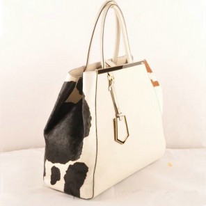 Fendi 2Jours Saffiiano Leather Horsehair Tote Bag F2552L White&Black&Tan
