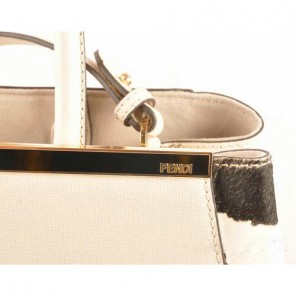 Fendi 2Jours Saffiiano Leather Horsehair Tote Bag F2552M White&Black