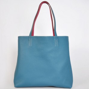 Hermes shopping bag clemence leather in Medium Blue/Peach