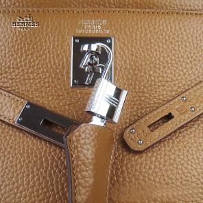 Hermes Kelly 35cm Togo Leather Bag Light Coffee 6308 Silver Hardware