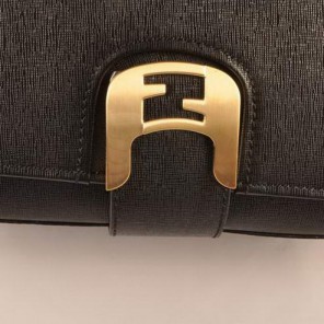 Fendi Chameleon Classic Saffiiano Leather Medium Shoulder Bag 2539 Black