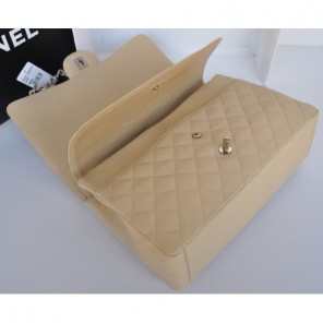 Classic Chanel Maxi Double Flaps Bag A36098 Apricot Original Caviar Leather Silver