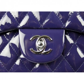 Chanel Flap Bag Quilted Navy-Blue Patent with Silver Chain 1116