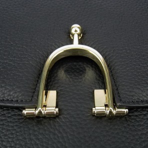 Hermes Stirrup Shoulder Bag Black Calfskin Gold