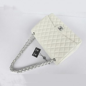 Chanel Flap Bag Quilted White Lambskin with Silver Chain 1116