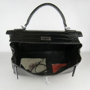 Hermes 32CM Black Crocodile Stripe(silver)
