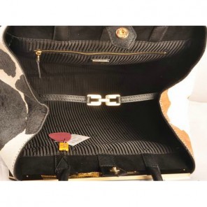 Fendi 2Jours Saffiiano Leather Horsehair Tote Bag F2552L Black&Tan