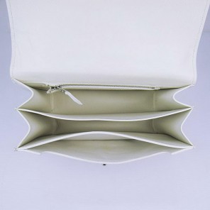 Hermes Stirrup Shoulder Bag White Calfskin Silver