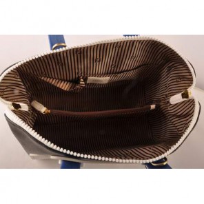 Fendi Chameleon Punch Saffiiano Leather Top Zip Tote Bag 2545 White-Black