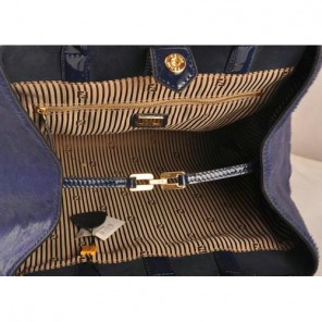 Fendi 2Jours Patent Leather Horsehair Tote Bag F2552L Blue