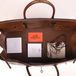 Hermes Birkin 40CM Crocodile stripes leather in Coffee with Silver hardware