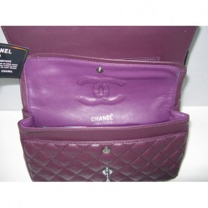 Chanel Caviar leather Purple Flap bag with Silver chain